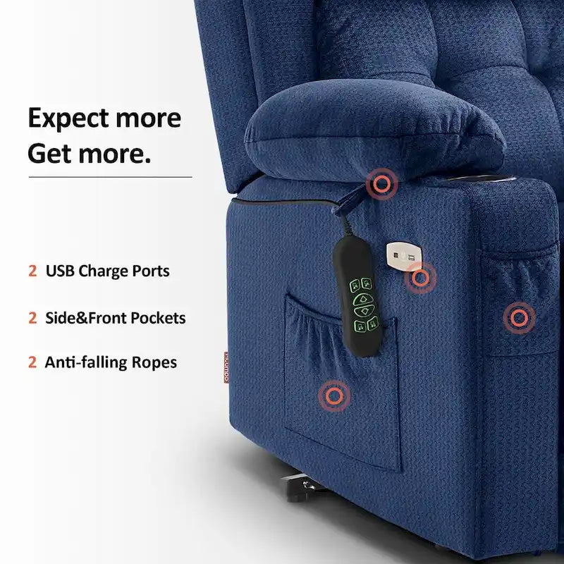 Fauteuil inclinable MCombo Lay Flat avec appuie-tête électrique pour personnes âgées de petite taille, fauteuil élévateur à position infinie, tissu 7660