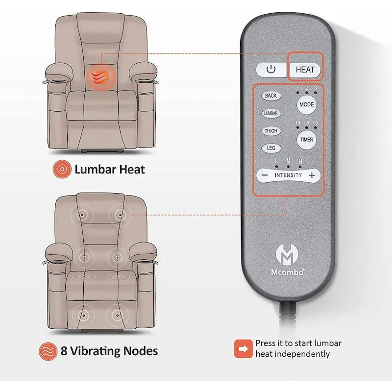 Fauteuil inclinable MCombo Lay Flat avec appuie-tête électrique pour personnes âgées de petite taille, fauteuil élévateur à position infinie, tissu 7660