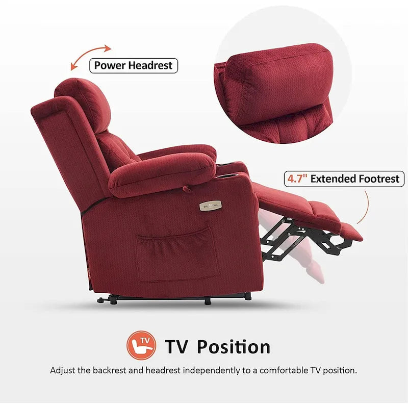 Fauteuil inclinable MCombo Lay Flat avec appuie-tête électrique pour personnes âgées de petite taille, fauteuil élévateur à position infinie, tissu 7660