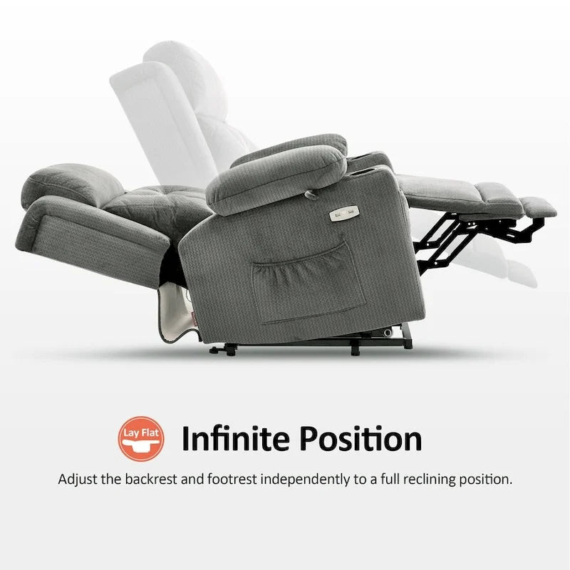Fauteuil inclinable MCombo Lay Flat avec appuie-tête électrique pour personnes âgées de petite taille, fauteuil élévateur à position infinie, tissu 7660