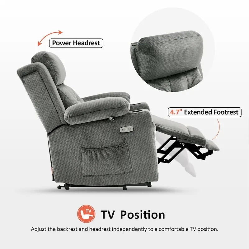 Fauteuil inclinable MCombo Lay Flat avec appuie-tête électrique pour personnes âgées de petite taille, fauteuil élévateur à position infinie, tissu 7660