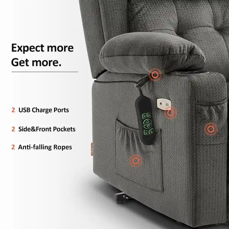 Fauteuil inclinable MCombo Lay Flat avec appuie-tête électrique pour personnes âgées de petite taille, fauteuil élévateur à position infinie, tissu 7660