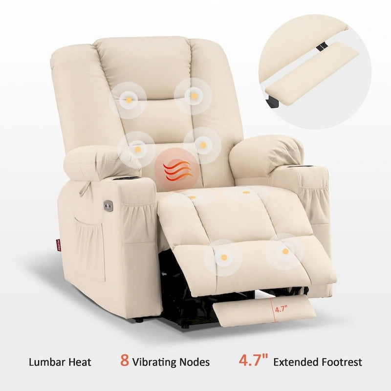 Petit fauteuil inclinable MCombo avec fonction de levage, massage et chaleur pour personnes âgées de petite taille, similicuir 7569