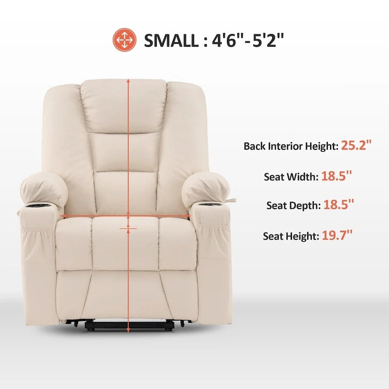 Petit fauteuil inclinable MCombo avec fonction de levage, massage et chaleur pour personnes âgées de petite taille, similicuir 7569