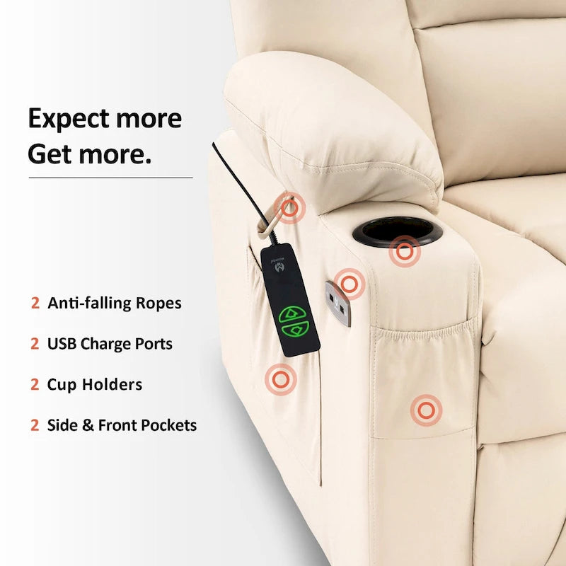 Petit fauteuil inclinable MCombo avec fonction de levage, massage et chaleur pour personnes âgées de petite taille, similicuir 7569