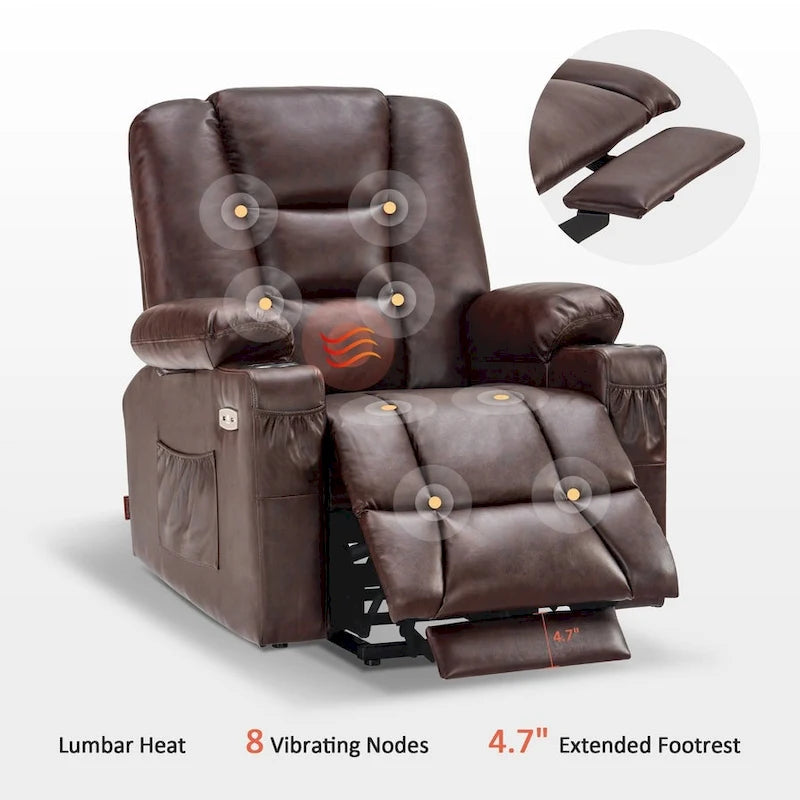 Petit fauteuil inclinable MCombo avec fonction de levage, massage et chaleur pour personnes âgées de petite taille, similicuir 7569