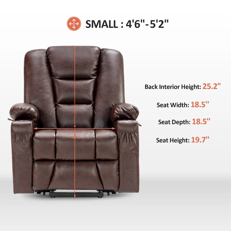 Petit fauteuil inclinable MCombo avec fonction de levage, massage et chaleur pour personnes âgées de petite taille, similicuir 7569