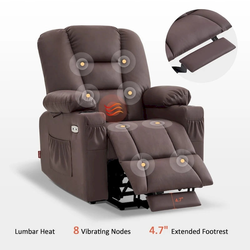 Petit fauteuil inclinable MCombo avec fonction de levage, massage et chaleur pour personnes âgées de petite taille, similicuir 7569