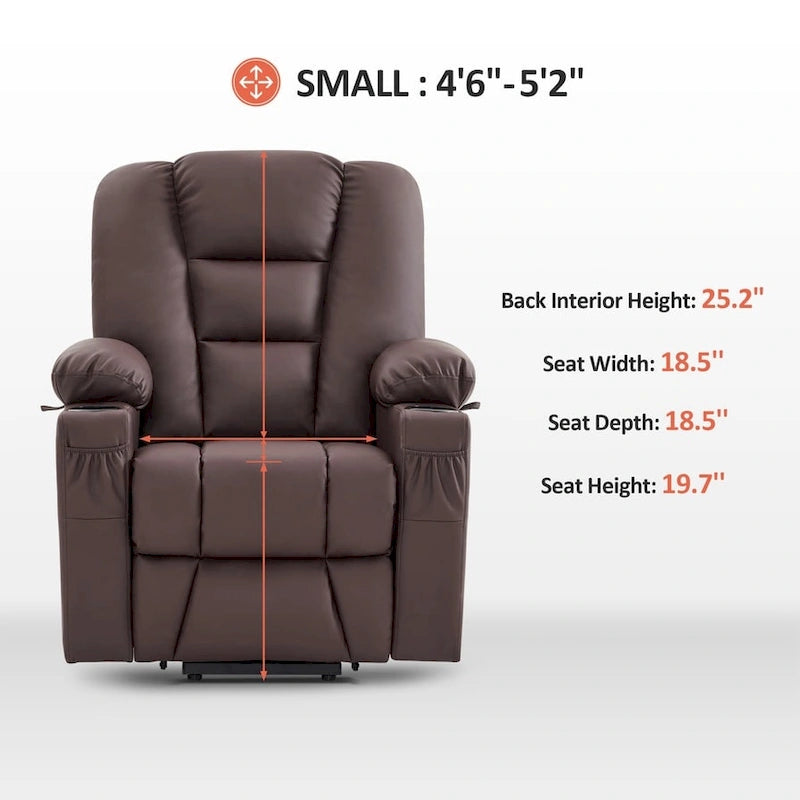 Petit fauteuil inclinable MCombo avec fonction de levage, massage et chaleur pour personnes âgées de petite taille, similicuir 7569