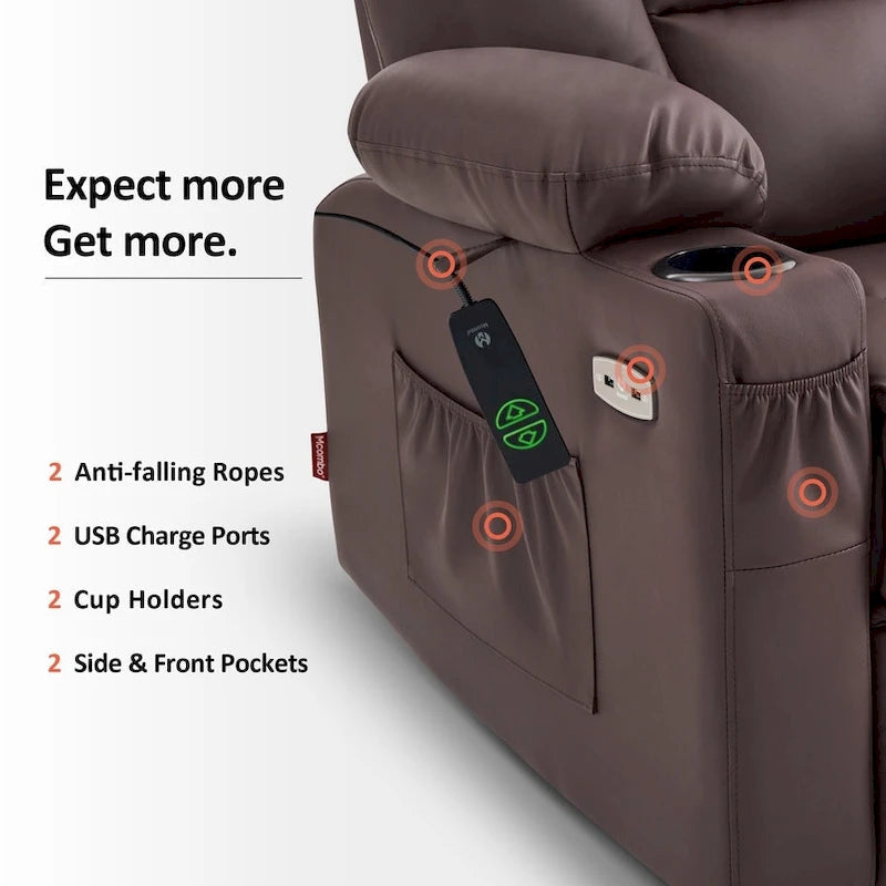 Petit fauteuil inclinable MCombo avec fonction de levage, massage et chaleur pour personnes âgées de petite taille, similicuir 7569