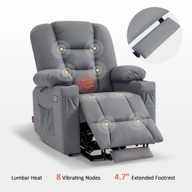 Petit fauteuil inclinable MCombo avec fonction de levage, massage et chaleur pour personnes âgées de petite taille, similicuir 7569