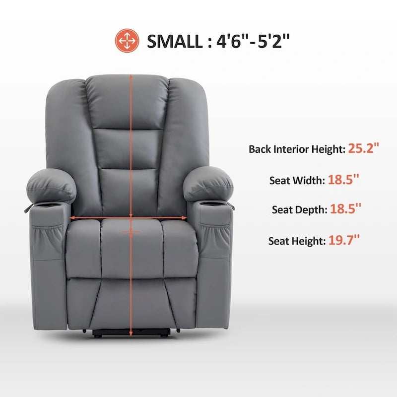 Petit fauteuil inclinable MCombo avec fonction de levage, massage et chaleur pour personnes âgées de petite taille, similicuir 7569