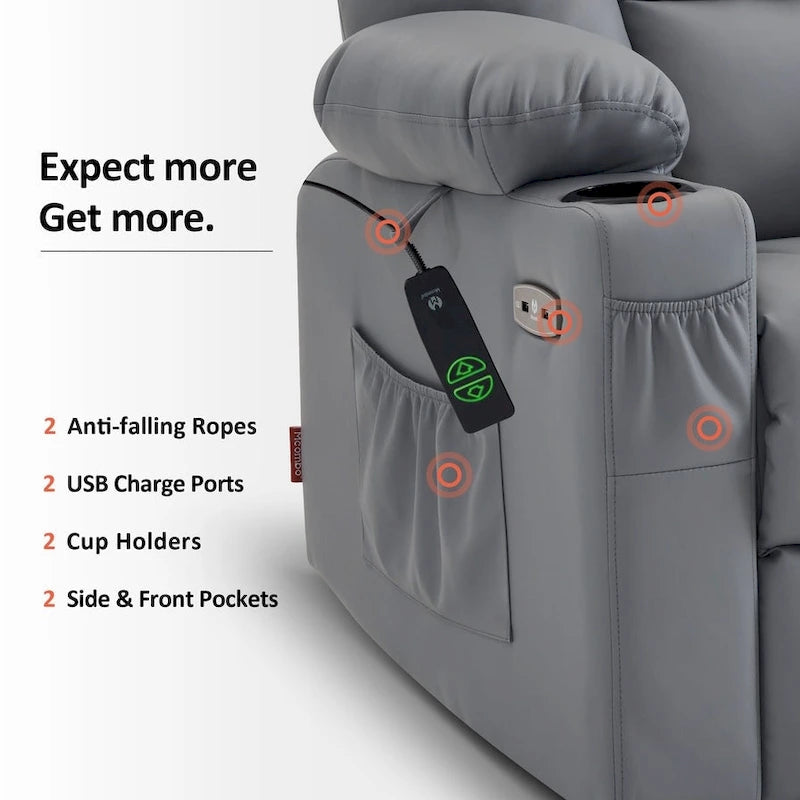 Petit fauteuil inclinable MCombo avec fonction de levage, massage et chaleur pour personnes âgées de petite taille, similicuir 7569