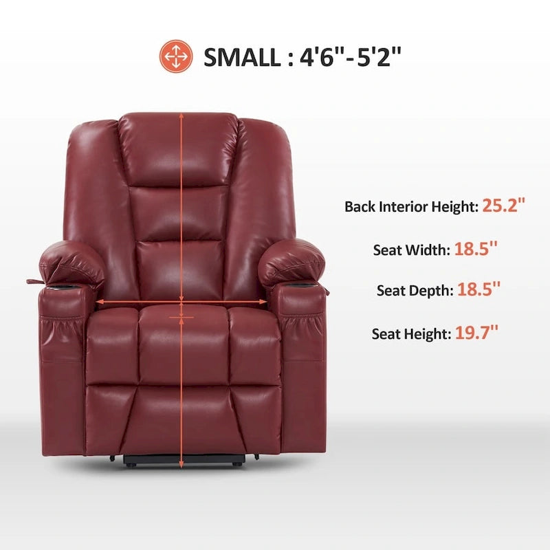 Petit fauteuil inclinable MCombo avec fonction de levage, massage et chaleur pour personnes âgées de petite taille, similicuir 7569