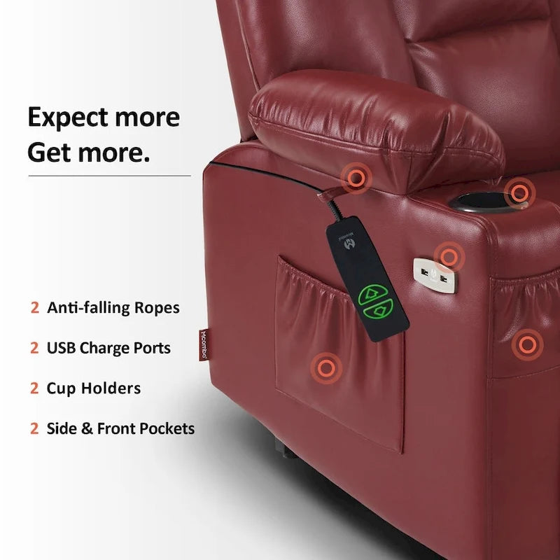 Petit fauteuil inclinable MCombo avec fonction de levage, massage et chaleur pour personnes âgées de petite taille, similicuir 7569