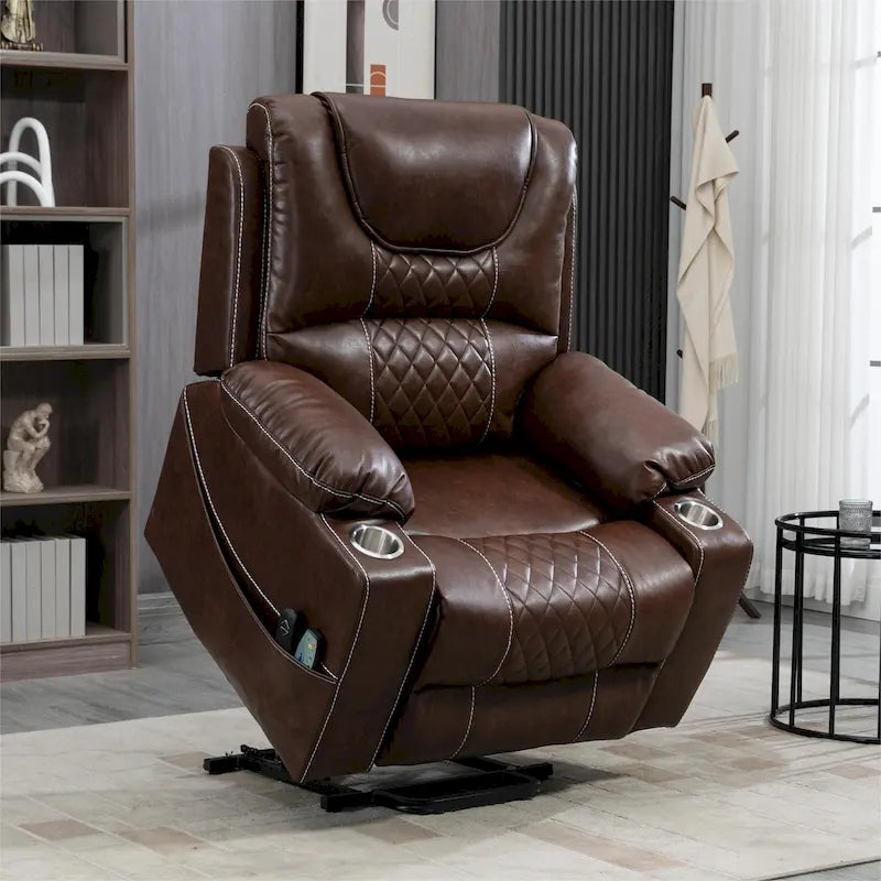 Fauteuil inclinable releveur en cuir avec massage et chauffage