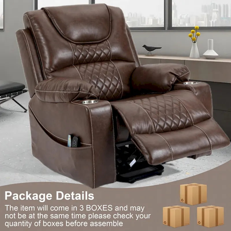Fauteuil inclinable releveur en cuir avec massage et chauffage