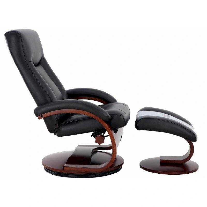 Fauteuil inclinable et pouf Relax-R Hamilton en cuir pleine fleur avec plateau-coussin