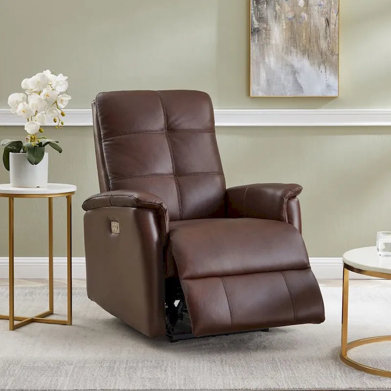 Fauteuil inclinable en cuir pleine fleur Hydeline Logan Power avec appuie-tête motorisé