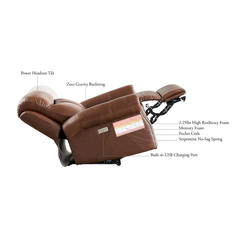 Fauteuil inclinable Hydeline Royce Zero Gravity Power avec têtière en cuir pleine fleur