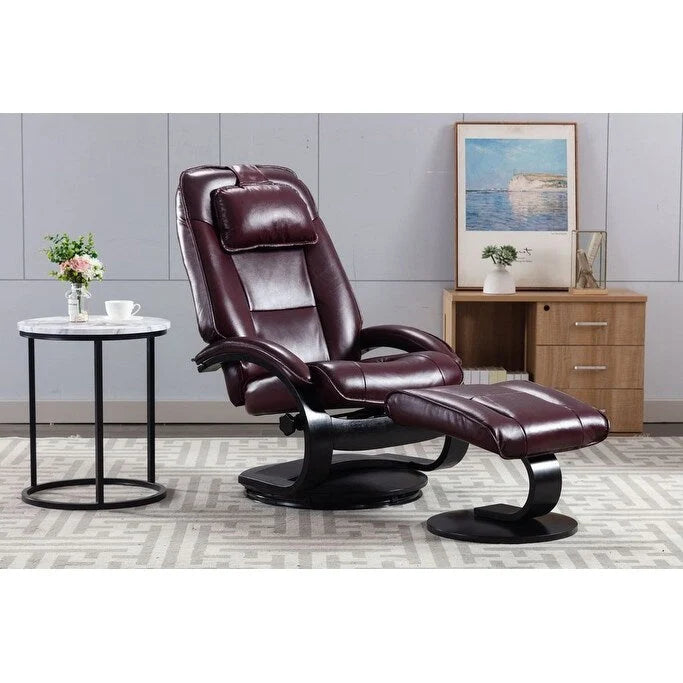 Fauteuil inclinable pivotant en cuir pleine fleur avec ottoman