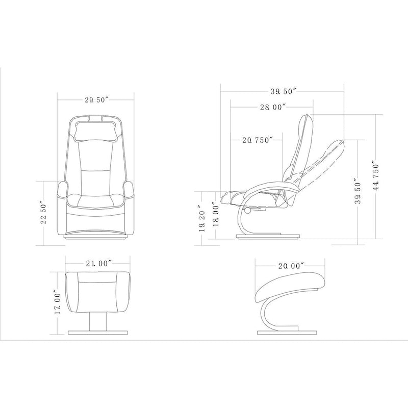 Fauteuil inclinable pivotant en cuir pleine fleur avec ottoman