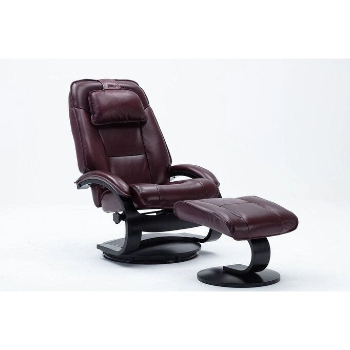 Fauteuil inclinable pivotant en cuir pleine fleur avec ottoman