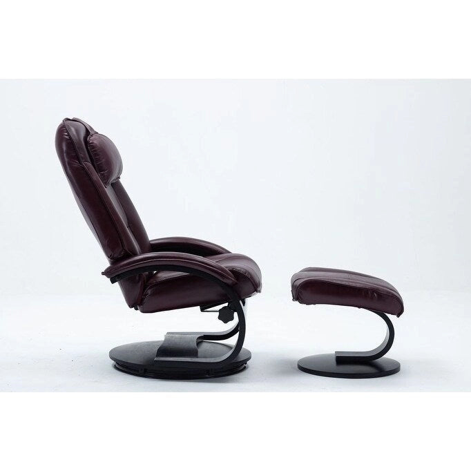Fauteuil inclinable pivotant en cuir pleine fleur avec ottoman