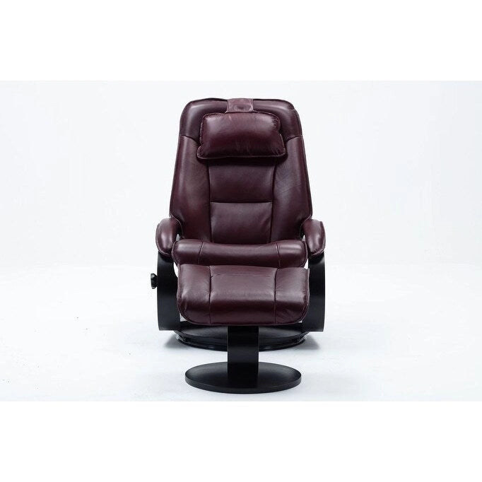 Fauteuil inclinable pivotant en cuir pleine fleur avec ottoman