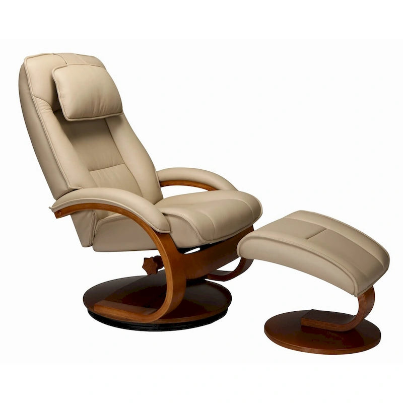 Fauteuil inclinable pivotant en cuir pleine fleur avec ottoman