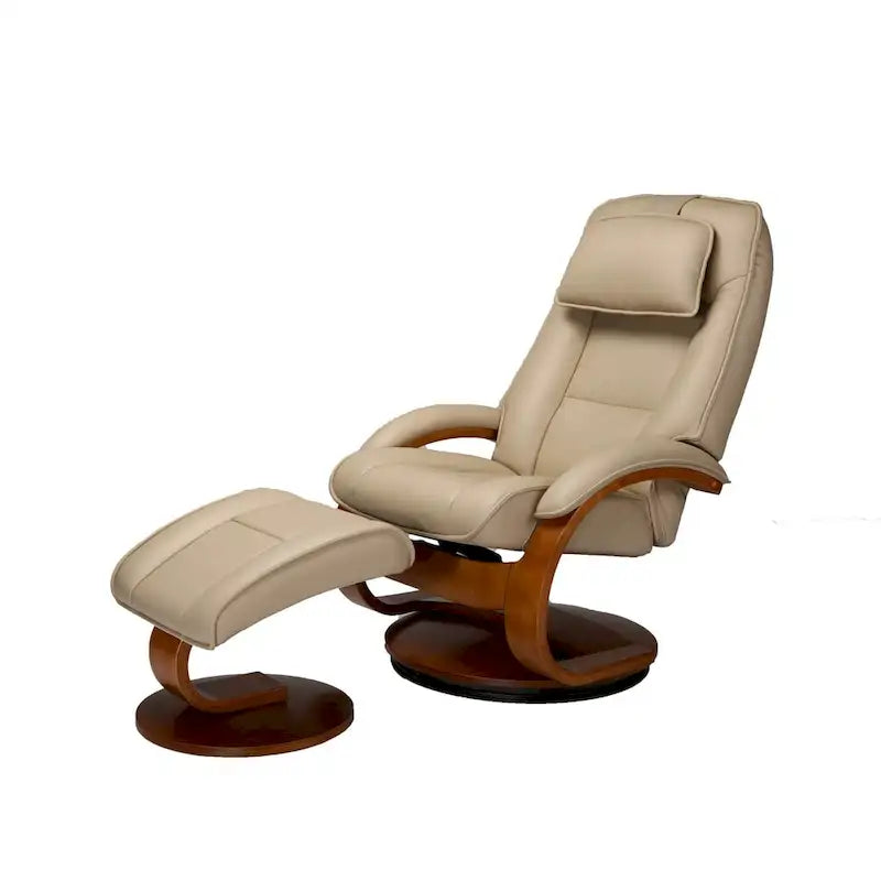 Fauteuil inclinable pivotant en cuir pleine fleur avec ottoman