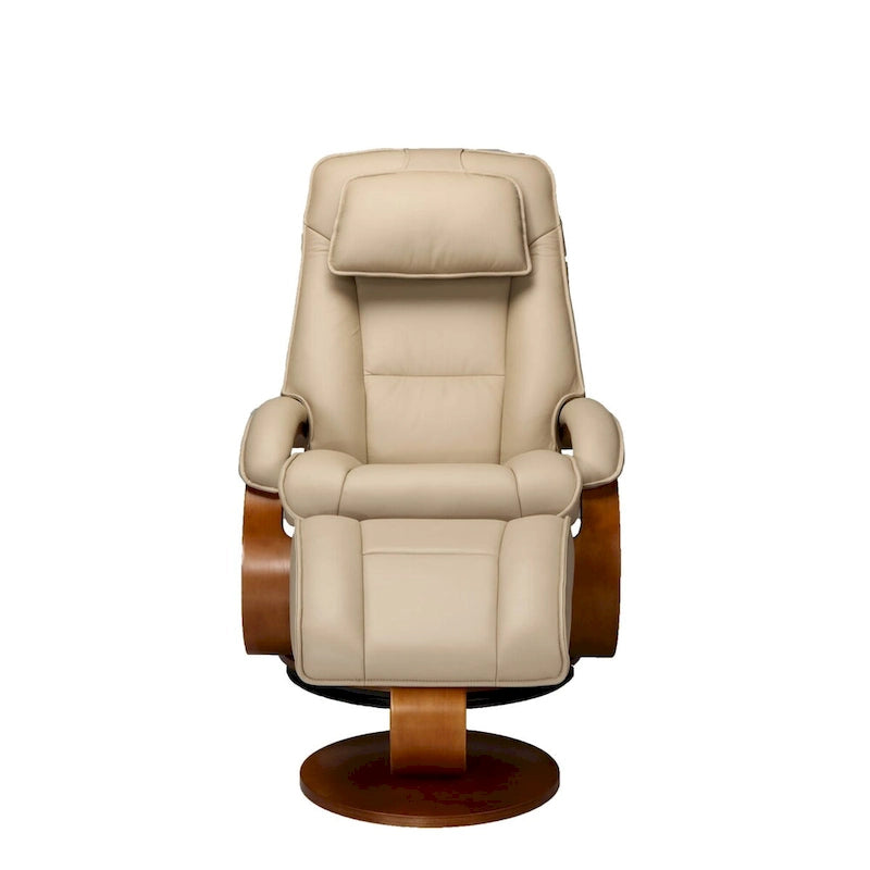 Fauteuil inclinable pivotant en cuir pleine fleur avec ottoman