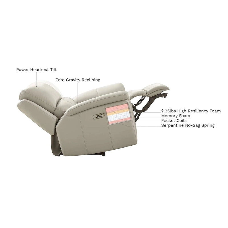Fauteuil inclinable en cuir pleine fleur Hydeline Venice Zero Gravity avec fonction d'inclinaison électrique, appui-tête réglable et porte-gobelet
