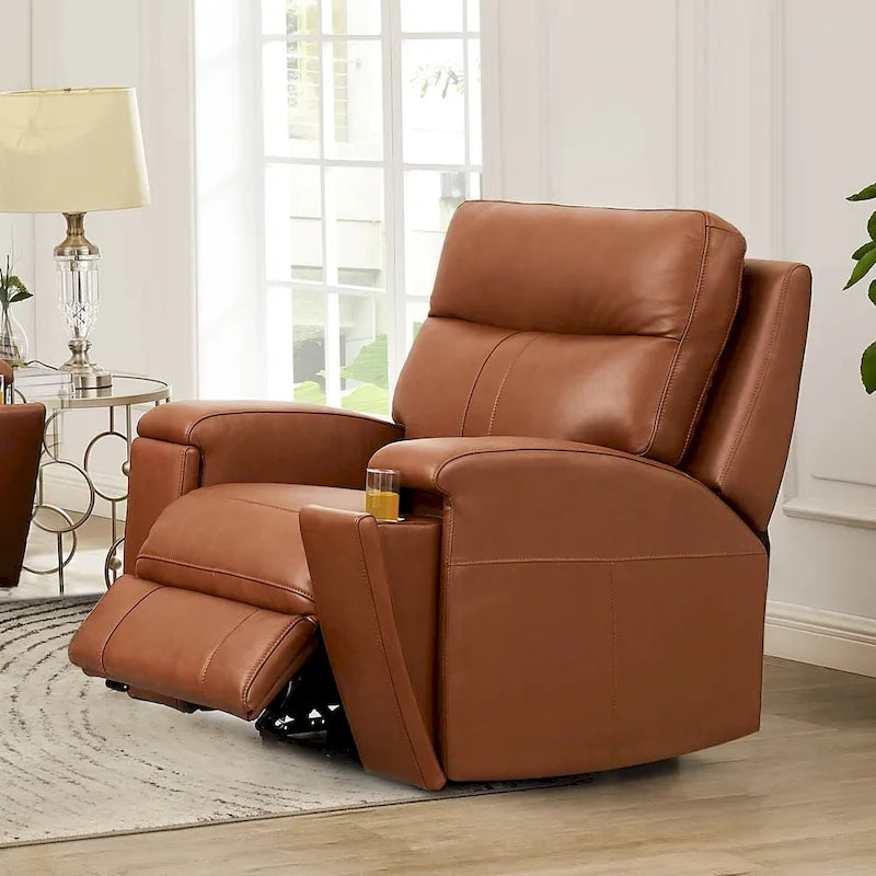 Fauteuil inclinable en cuir pleine fleur Hydeline Venice Zero Gravity avec fonction d'inclinaison électrique, appui-tête réglable et porte-gobelet