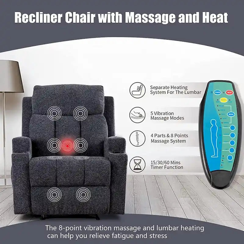 Fauteuil inclinable massant et canapé individuel manuel avec télécommande