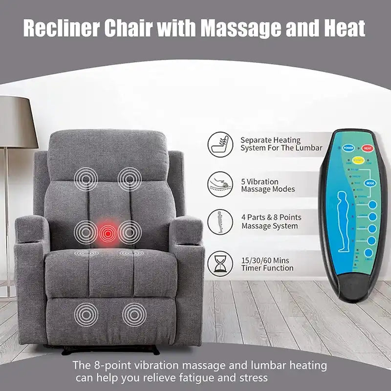 Fauteuil inclinable massant et canapé individuel manuel avec télécommande