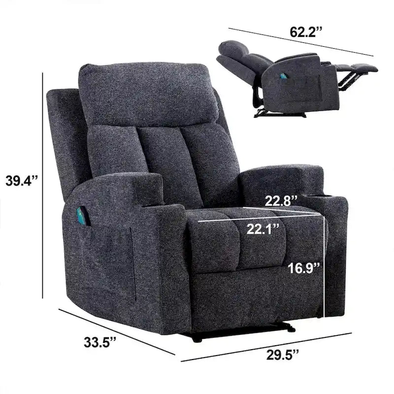 Fauteuil inclinable massant et canapé individuel manuel avec télécommande