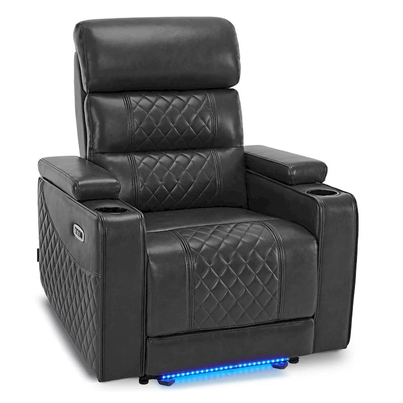 Fauteuil inclinable électrique MCombo, Canapé inclinable électrique avec appuie-tête réglable et port USB et Type C, Similicuir HTS432