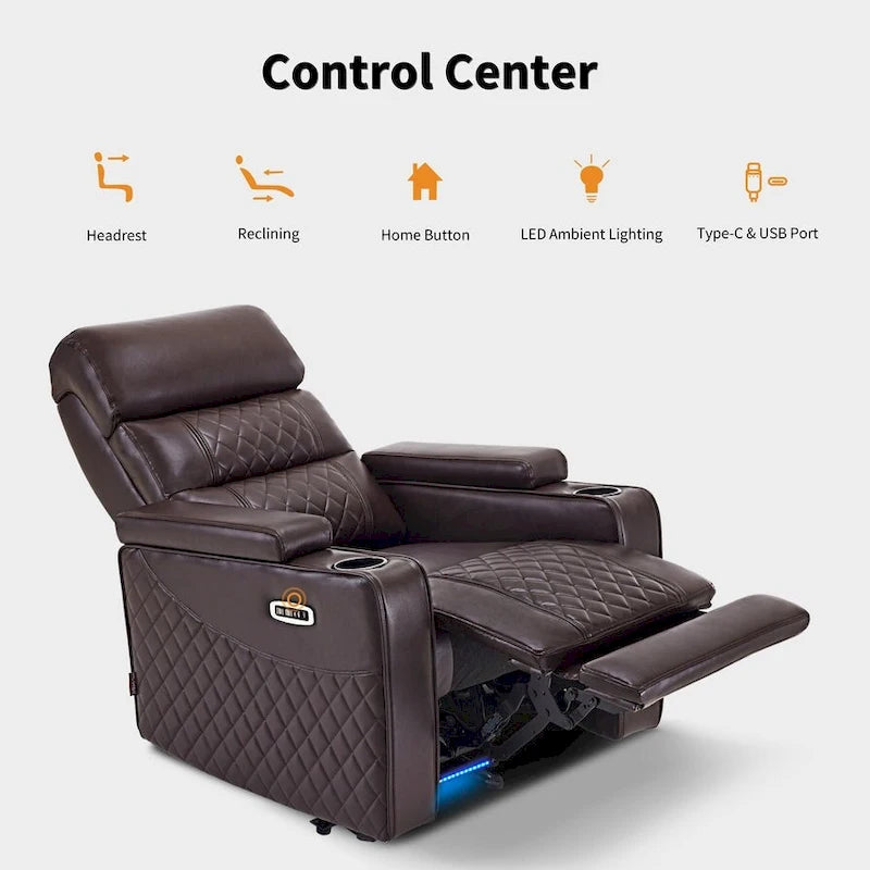 Fauteuil inclinable électrique MCombo, Canapé inclinable électrique avec appuie-tête réglable et port USB et Type C, Similicuir HTS432