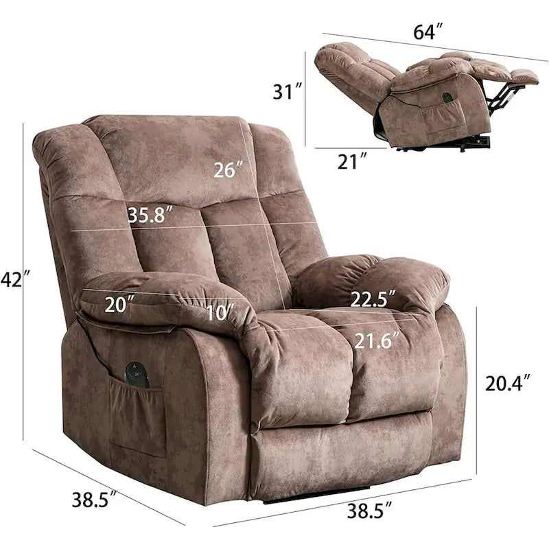 Fauteuil inclinable électrique avec fonction releveur pour personnes âgées, avec pochette latérale