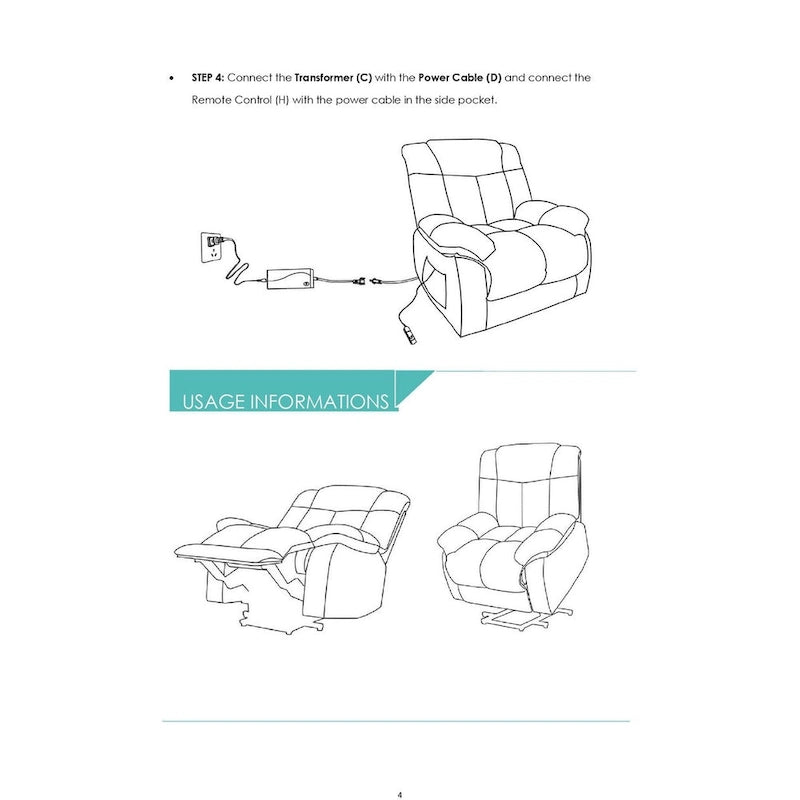Fauteuil inclinable électrique avec fonction releveur pour personnes âgées, avec pochette latérale
