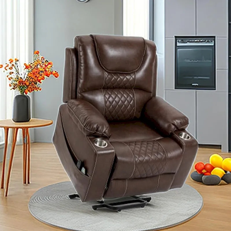 Fauteuil inclinable releveur en cuir PU avec massage et chauffage pour personnes âgées