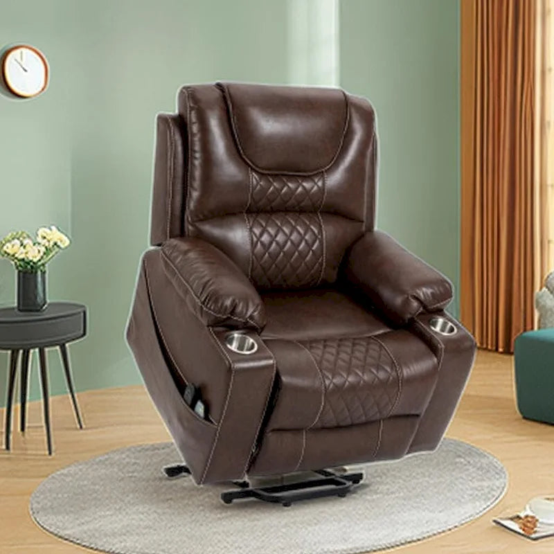 Fauteuil inclinable releveur en cuir PU avec massage et chauffage pour personnes âgées