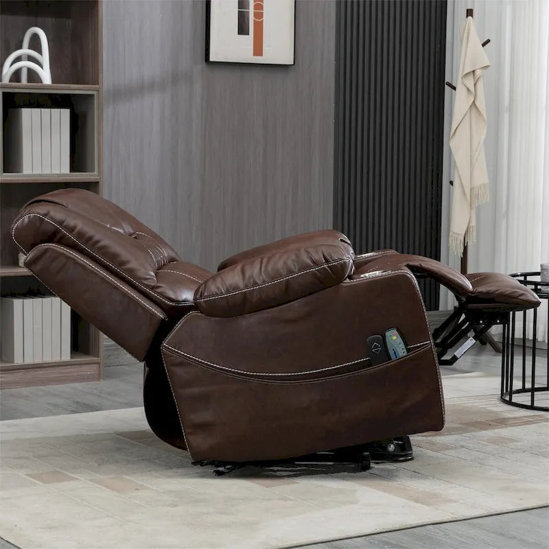 Fauteuil inclinable releveur en cuir PU avec massage et chauffage pour personnes âgées
