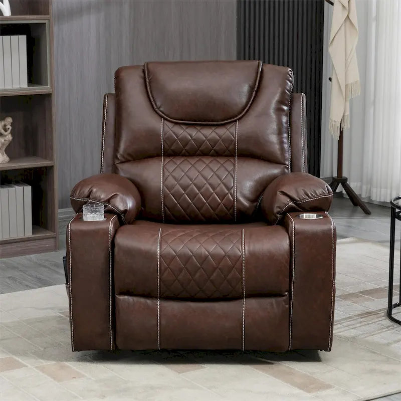 Fauteuil inclinable releveur en cuir PU avec massage et chauffage pour personnes âgées