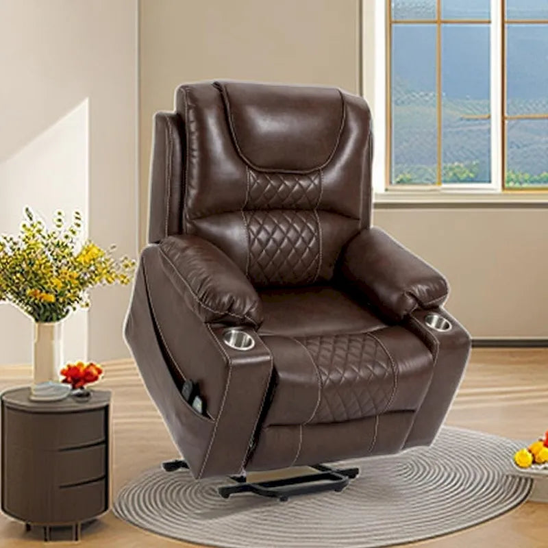 Fauteuil inclinable releveur en cuir PU avec massage et chauffage pour personnes âgées