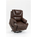 Fauteuil inclinable releveur en cuir marron, massage multifonction, chauffant, avec porte-gobelets