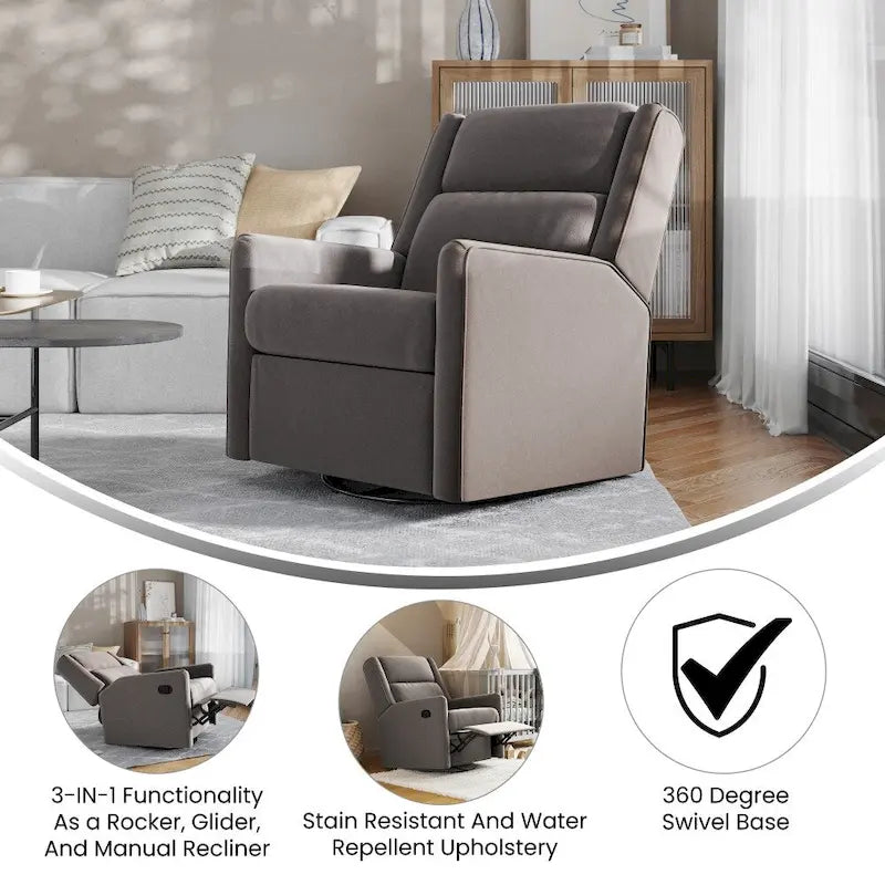 Fauteuil inclinable, pivotant et à bascule manuel rembourré classique