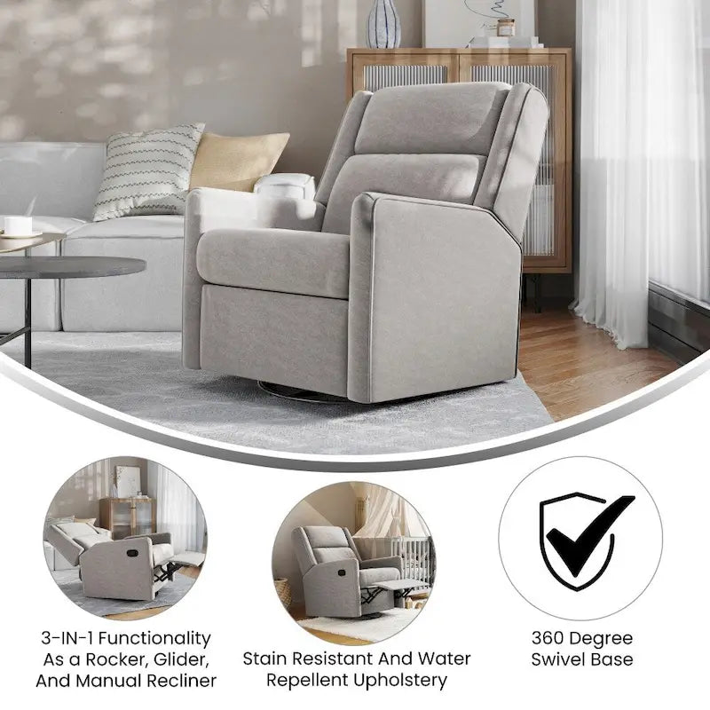 Fauteuil inclinable, pivotant et à bascule manuel rembourré classique