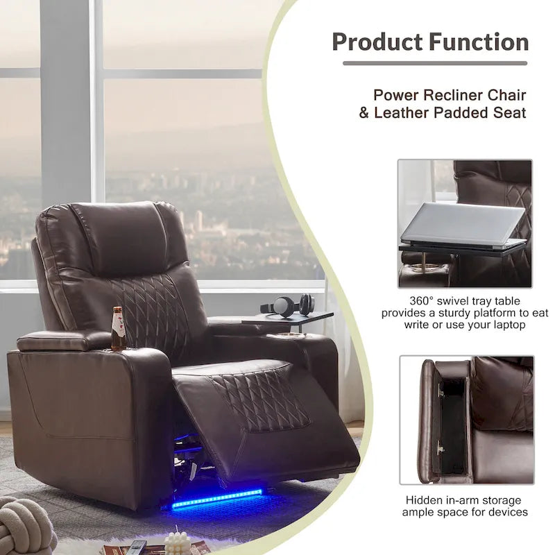 Fauteuil inclinable électrique avec 2 porte-gobelets pratiques